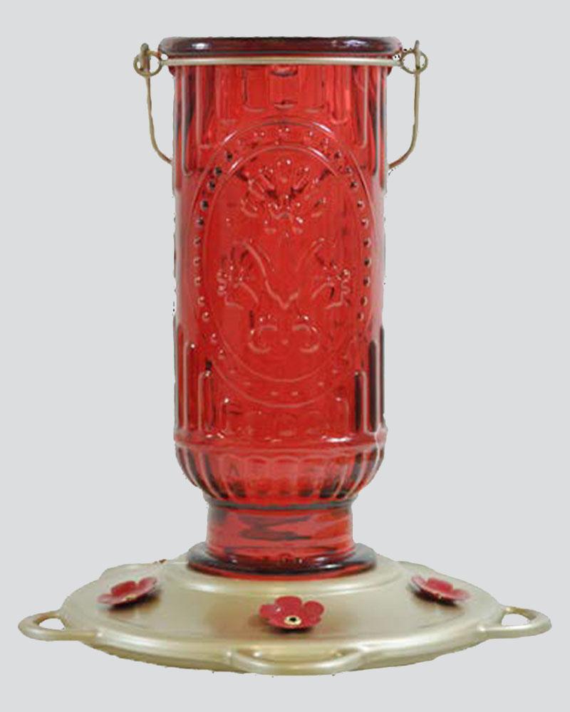 Classic 20 Oz Red Vintage Glass Hummingbird Feeder 5 Ports