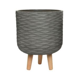 10" Fibre Clay Planter Brown Wave With Wood Legs