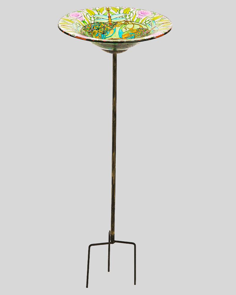 Glass Birdbath Stake Dragonfly