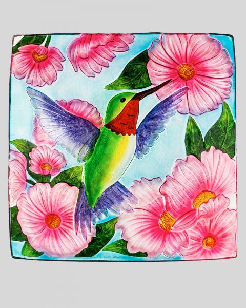 Glass Bird Bath Sq Hummingbird