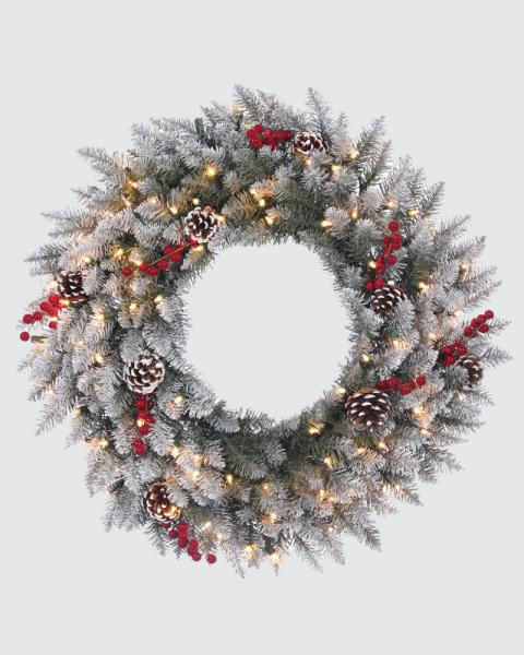 30" Snow Tip Berry Cone Wreath With Clear Lights