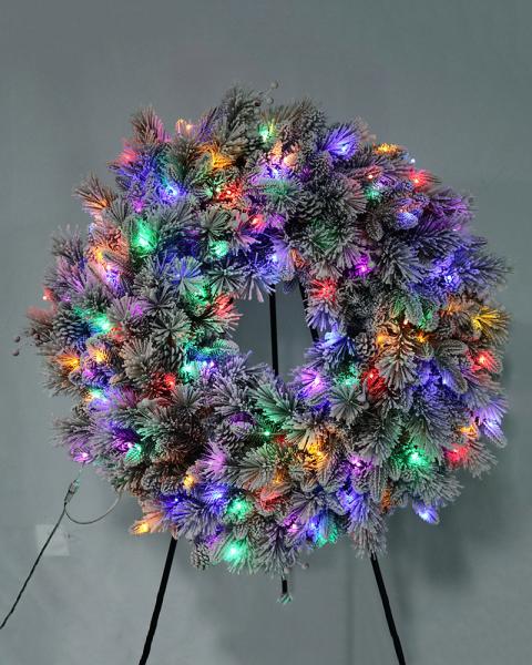 36" Flocked Vermont Wreath With Multi Lights