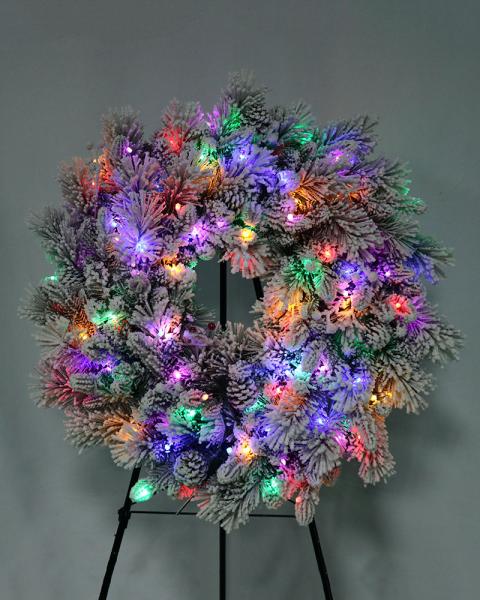 30" Flocked Vermont Wreath With Multi Lights