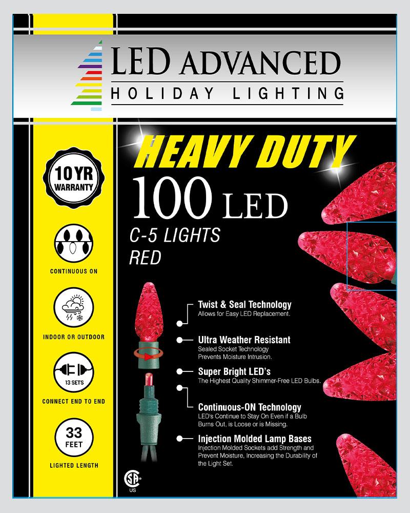 100 Lights Heavy Duty C5 Faceted LED Red