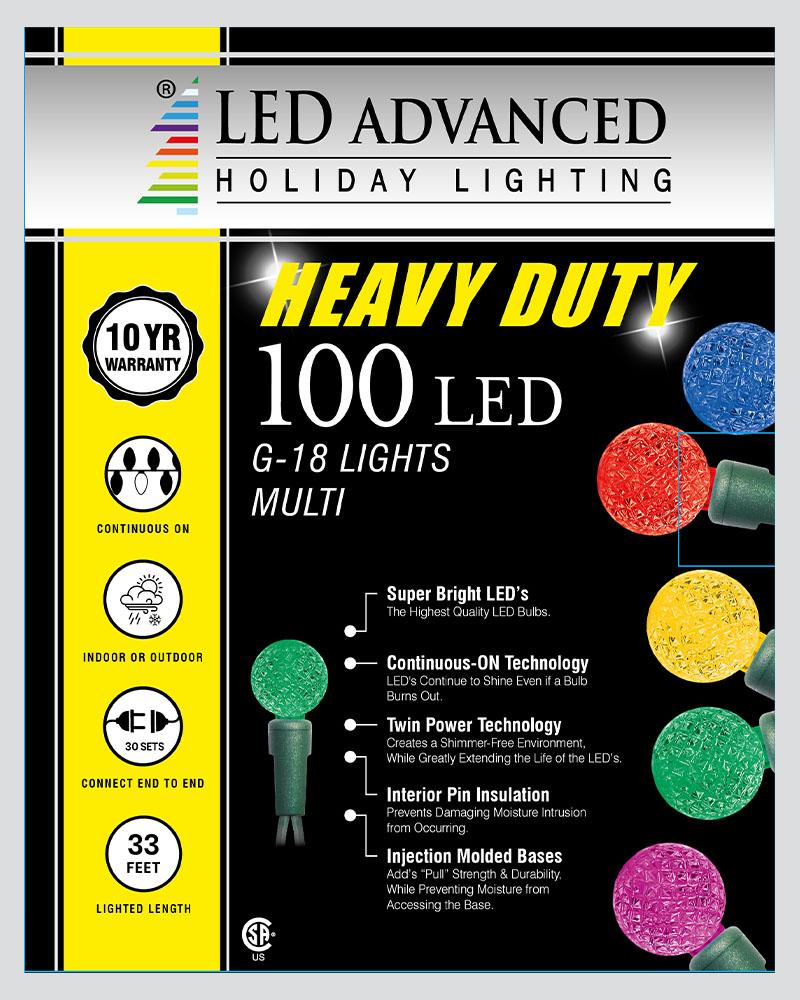 100 Lights Heavy Duty G18 Faceted Led Multi