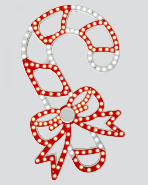 Candy Cane With Bow With Red & White LED Lights