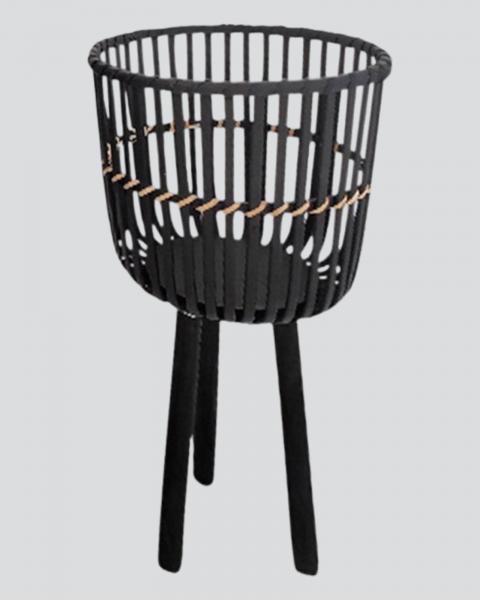 Bamboo Footed Planter Black Sm