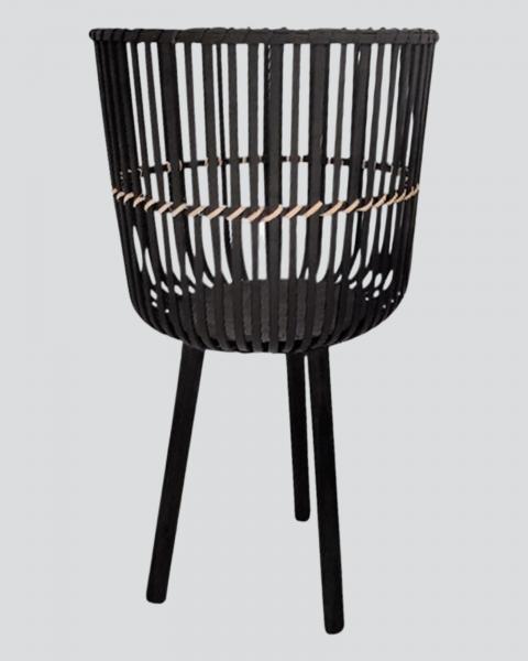Bamboo Footed Planter Black Lg