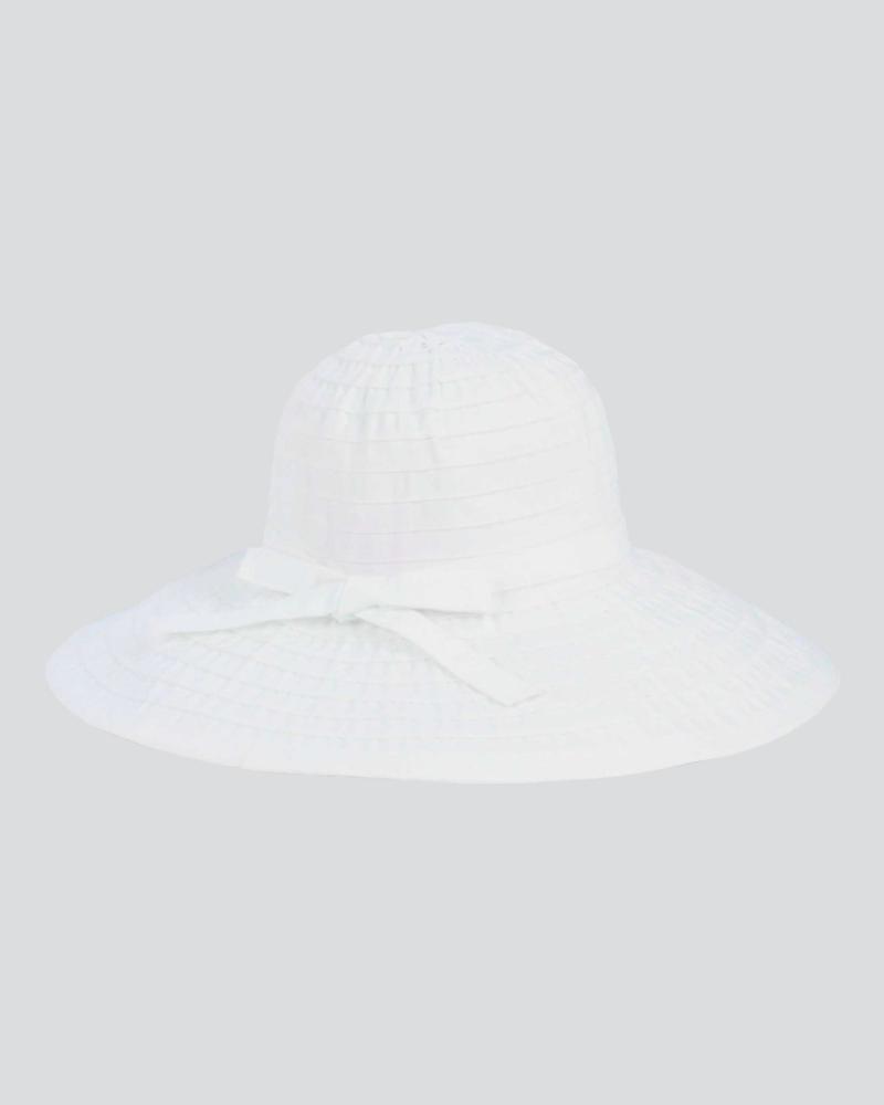 Women's Large Brim Ribbon Hat White