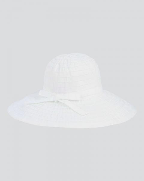 Women's Large Brim Ribbon Hat White