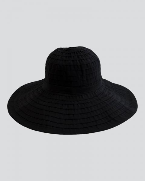 Women's Large Brim Ribbon Hate Black