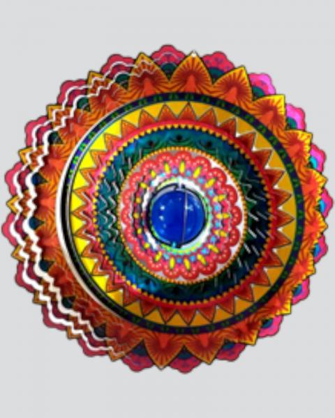 Hanging Windspinner 12" Mandala Blue/orange