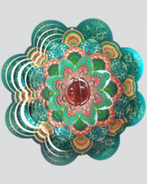 Hanging Windspinner 12" Mandala Red/green