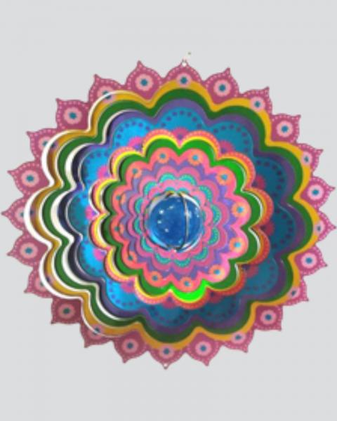 Hanging Windspinner 12" Mandala Black/pink