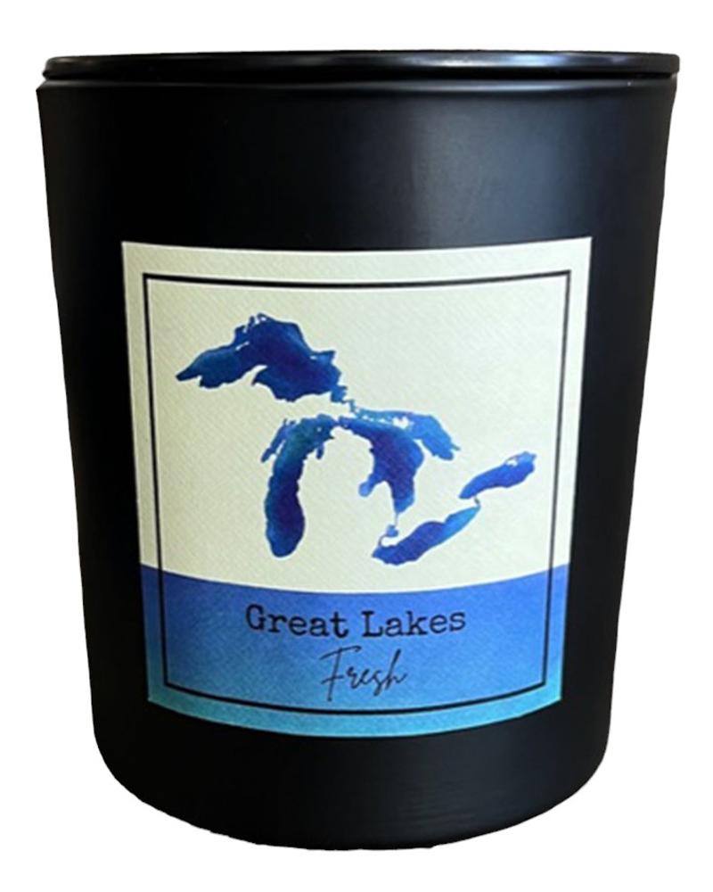 True North Candle Company 15oz black jar, Great Lakes Fresh