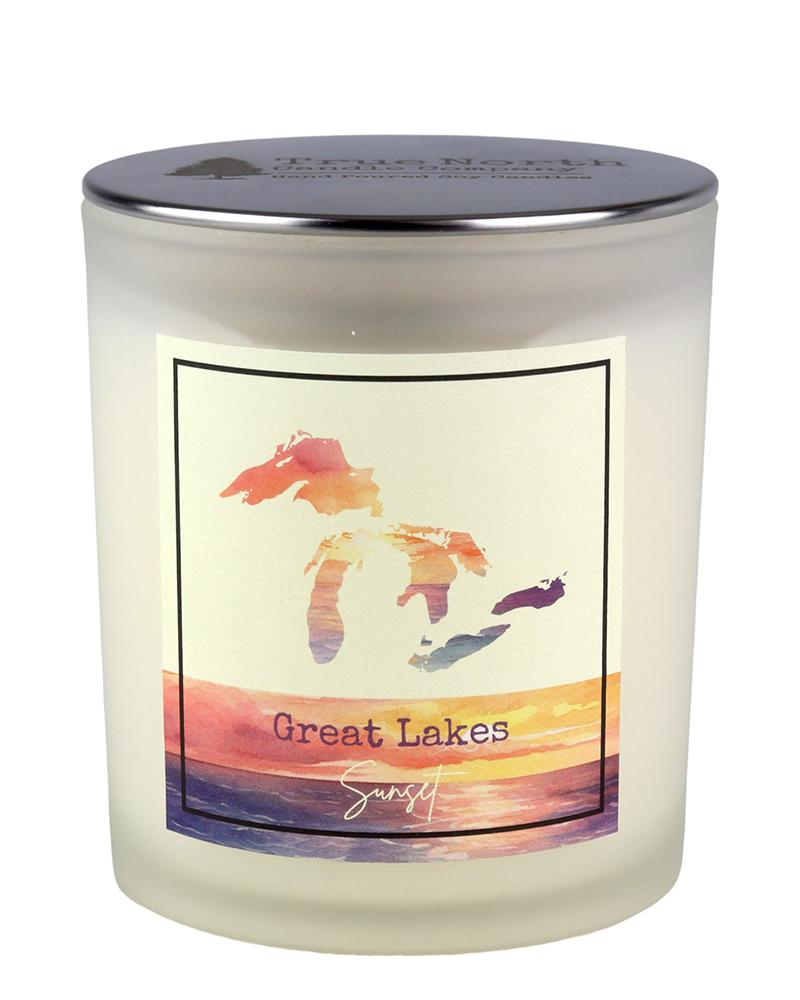 True North Candle Company 10oz frosted jar, Great Lakes Sunset