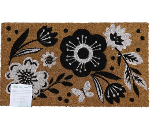 Evergreen Coir Doormat 28in x 16in Black/White Floral