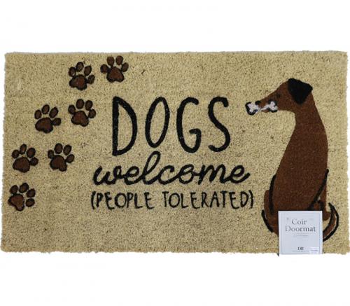 Coir Doormat 30in x 18in Dogs Welcome People Tolerated