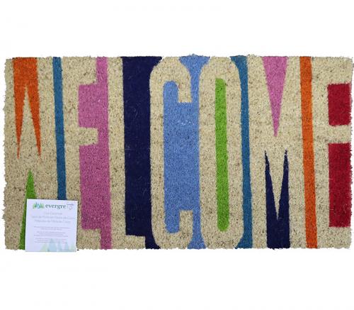 Welcome Colorful - Evergreen Coir Doormat 28in x 16in