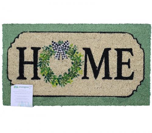 Home Farmhouse Wreath - Evergreen Coir Doormat 28in x 16in