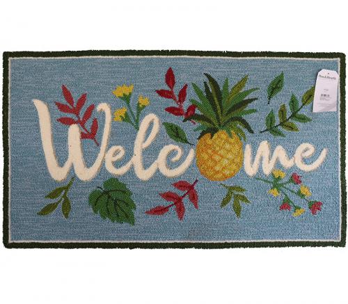 Welcome Spring - Evergreen Hooked Rug 42in x 24in