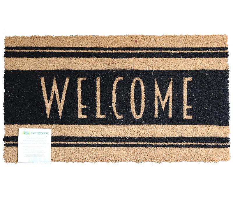 Welcome Stripe - Evergreen Coir Doormat 28in x 16in