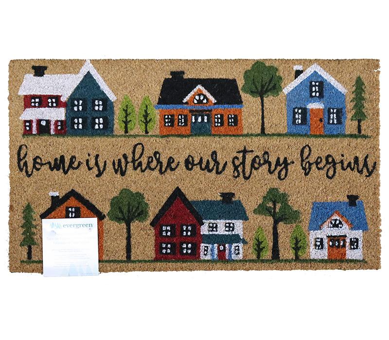 Home Is Where Our Story Begins Neighborhood - Evergreen Coir Doormat 28in x