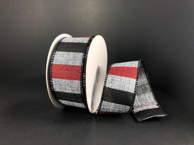 Grey, Red, Black Stripe 1.5" 10 Yards