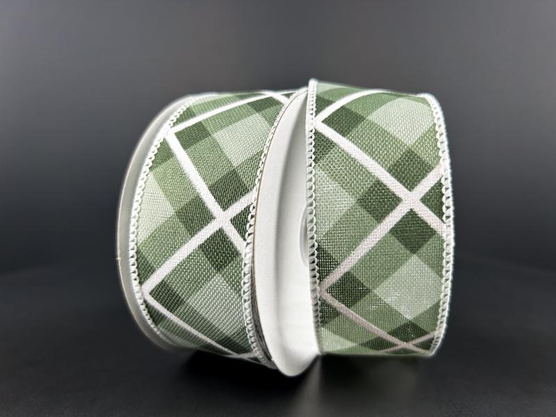 Sage, Green, White Plaid 1.5" 10 Yards