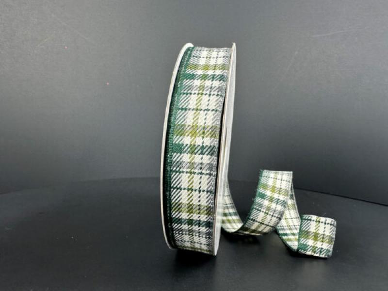 Moss, Grey, Ivory Plaid 5/8" 10 Yards