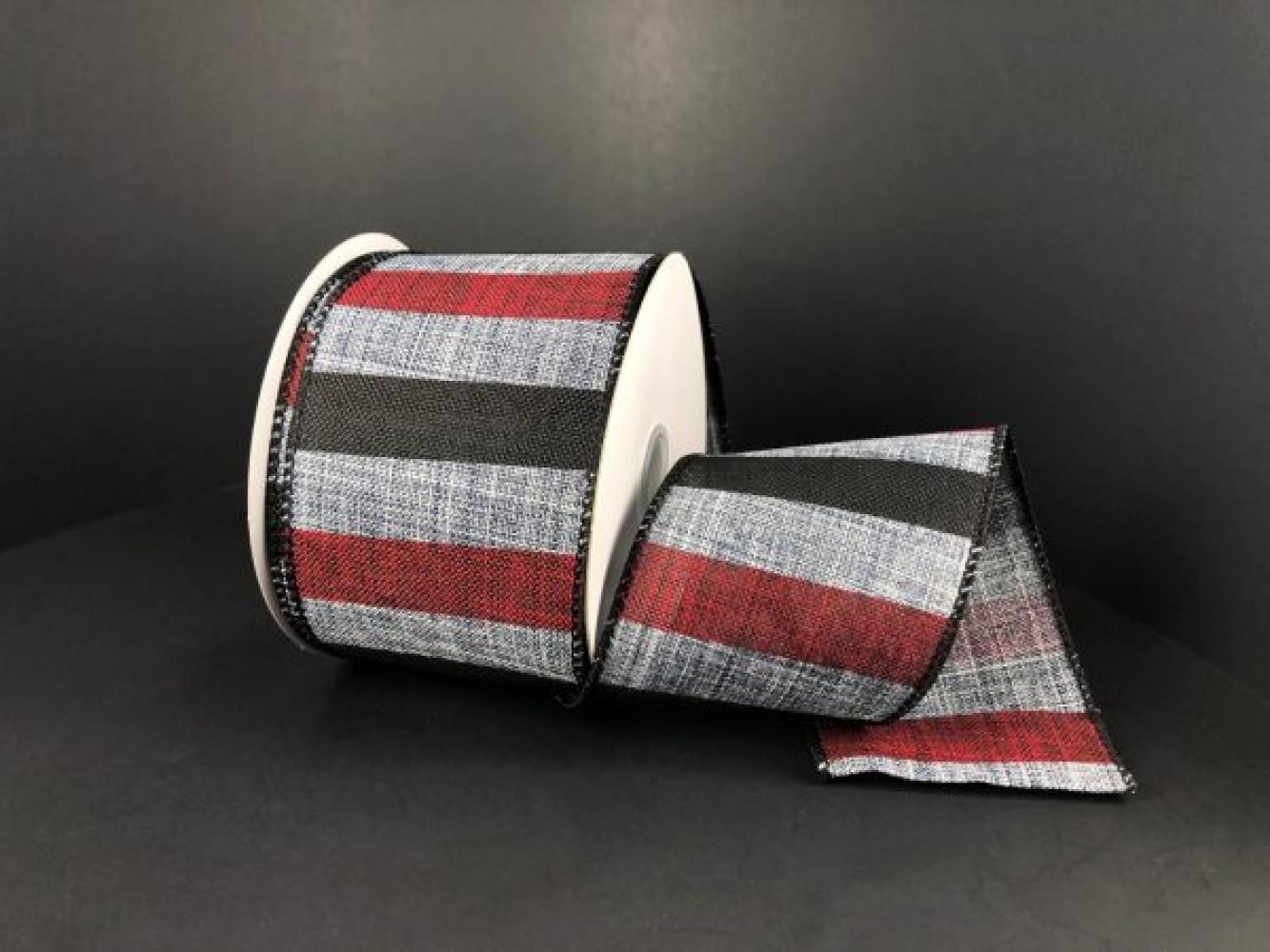 Grey, Red, Black Stripe 2.5" 10 Yards