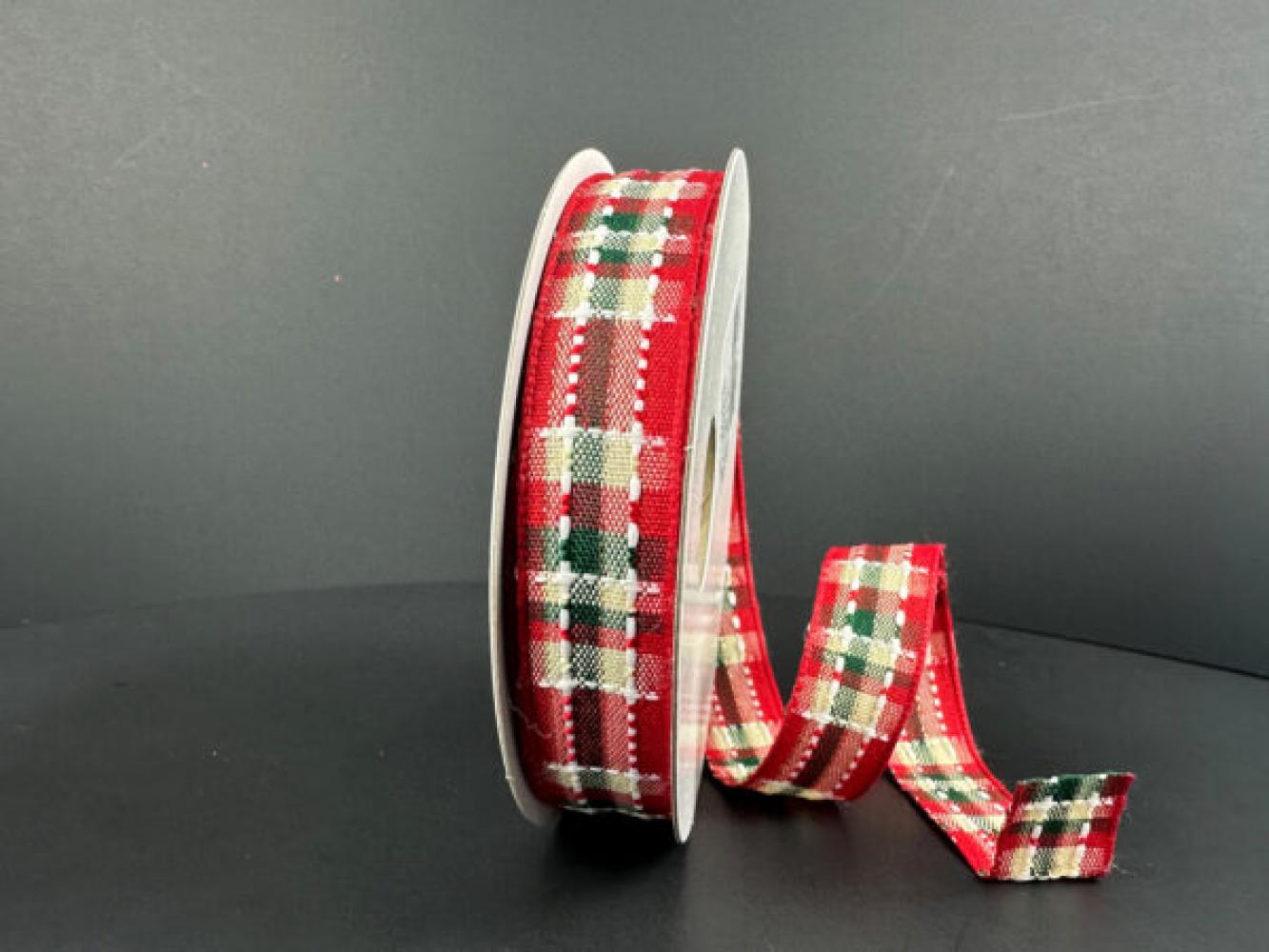 Red, Ivory, Green Cider Plaid 5/8" 10 Yards