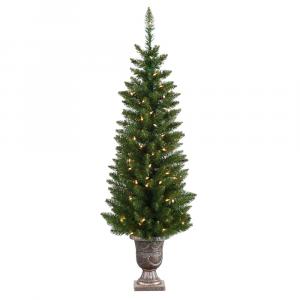 4.5' Normandy Pencil Tree with 100 Warm White LED Lights. Pot included