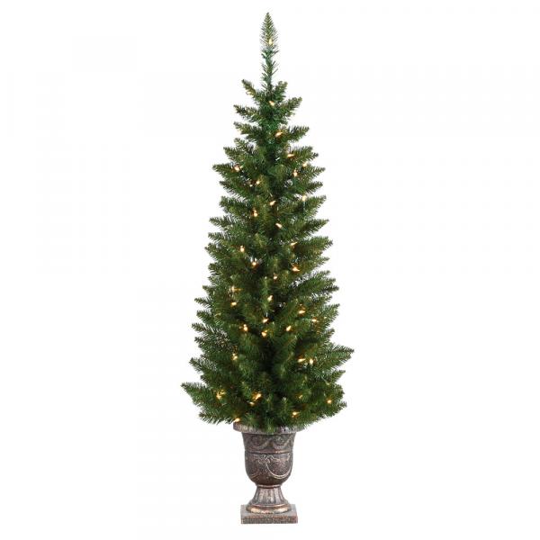 4.5' Normandy Pencil Tree with 100 Warm White LED Lights. Pot included