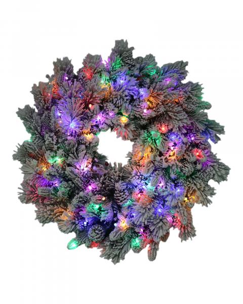 30" Flocked Vermont Wreath With Multi Lights