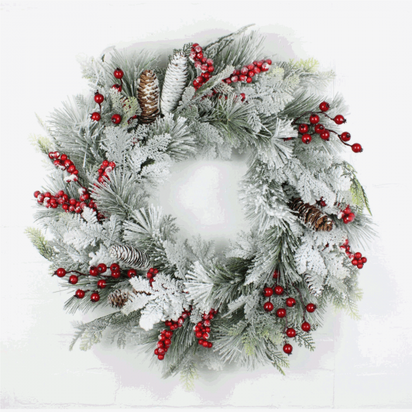 24" Snow Berry Pine Wreath