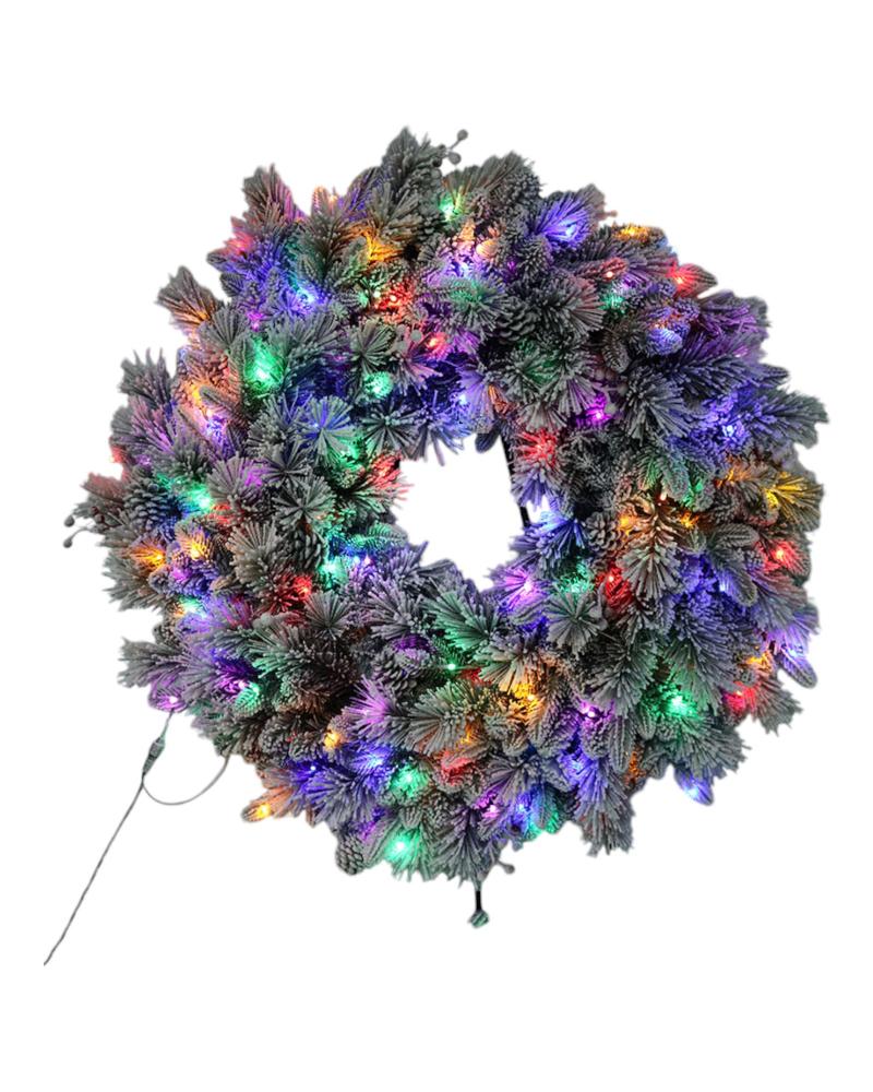 36" Flocked Vermont Wreath With Multi Lights