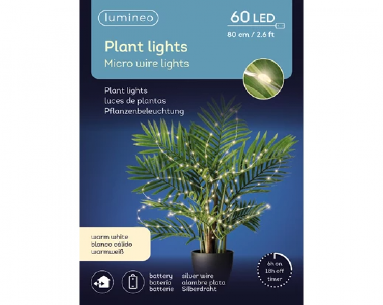 60 Micro LED Plant Lights Warm-White Battery Operated