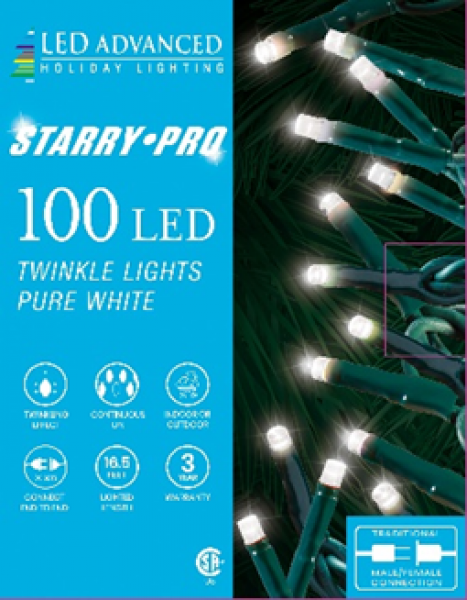 100 Lights Starry Twinkle LED 3mm Pure White