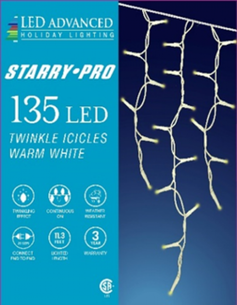 135 Lights Starry Icicle Twinkle LED 3mm Warm White