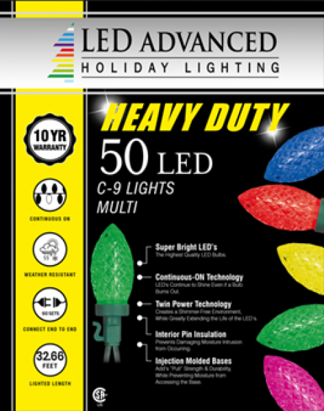 50 Lights Heavy Duty C9 Faceted Led Multi