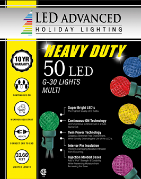 50 Lights Heavy Duty G30 Faceted Led Multi