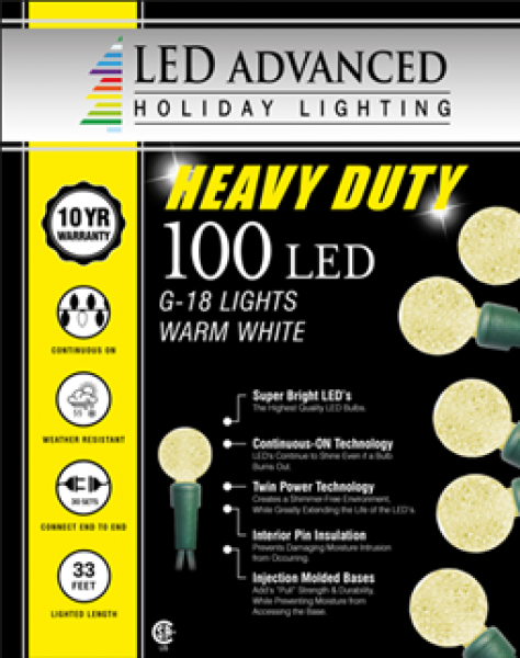 100 Lights Heavy Duty G18 Faceted Led Warm White