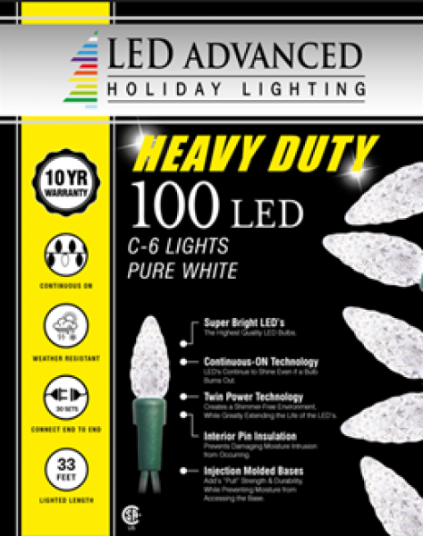 100 Lights Heavy Duty C6 Faceted Led Pure White