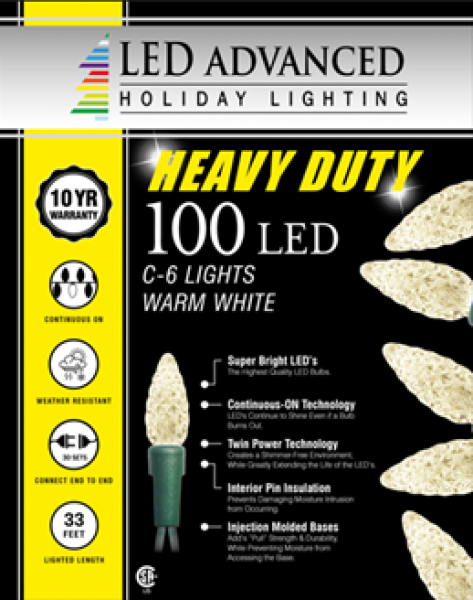 100 Lights Heavy Duty C6 Faceted Led Warm White