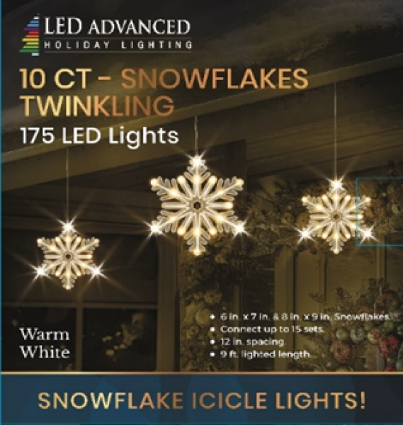 10 Snowflakes with warm-white LED lights