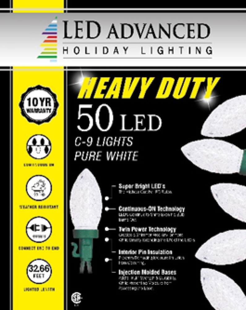 50 Lights Heavy Duty C9 Faceted LED Pure White