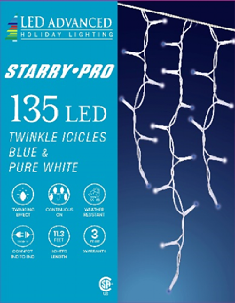 135 Lights Starry Icicle Twinkle LED 3mm Blue/White