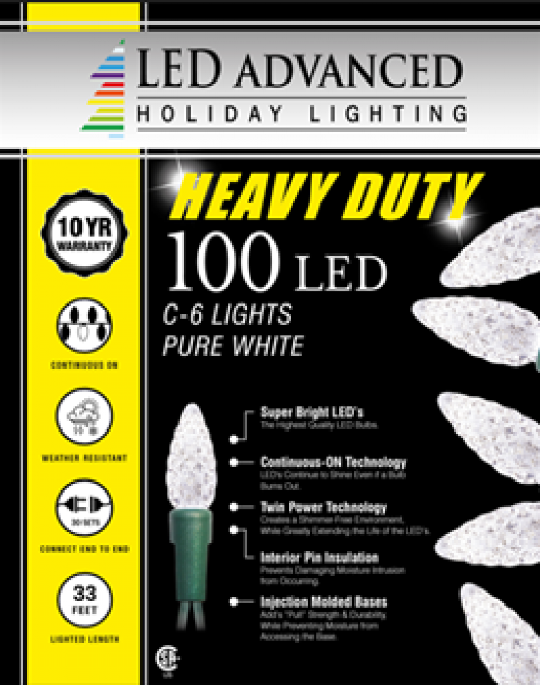 100 Lights Heavy Duty C6 Faceted Led Pure White