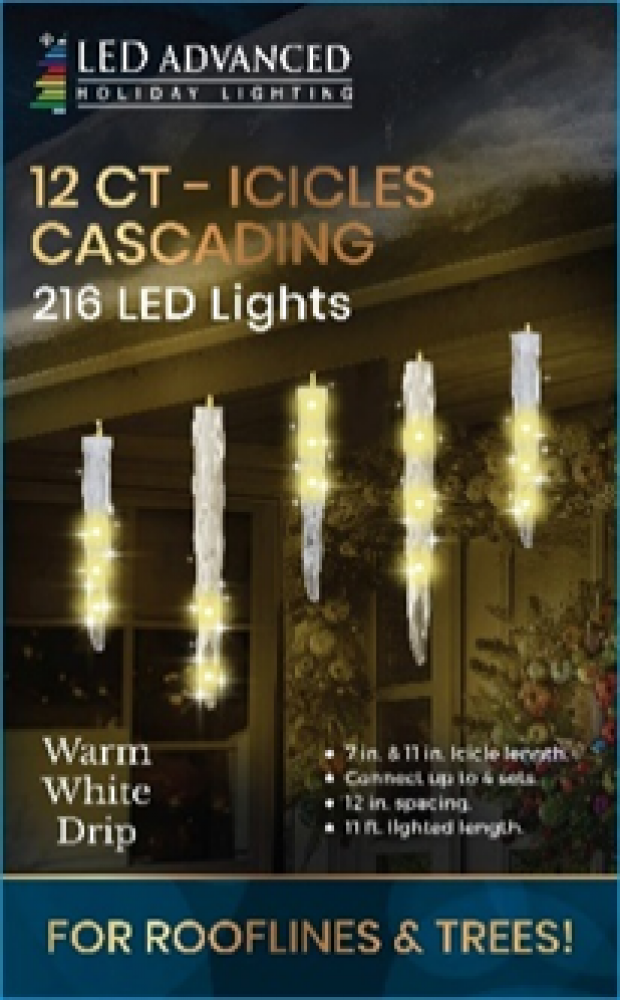 12 Cascading Icicles Warm-White LED Lights